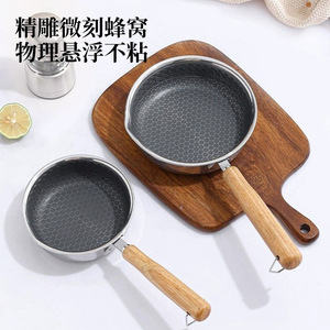 Stainless Steel Mini <b>Pan</b> Nonstick Round With Wooden Handle For Oil Drizzling And Heating - Product Image 2