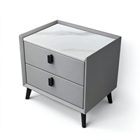 Meja Nakas Modern Mewah Kayu Solid Marmer 2/3 Laci Penyimpanan Kulit Desain Kamar Tidur