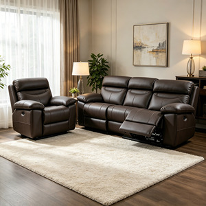 Ensemble de canapés inclinables modernes en cuir marron, luxe, 3+2+1 places, mobilier de salon, fauteuil de <span class=keywords><strong>cinéma</strong></span> à mouvement électrique, canapé de <span class=keywords><strong>cinéma</strong></span> maison - Product Image 1