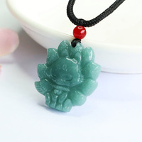 Pendentif pour femme en jadéite naturelle de qualité A, motif renard à neuf queues bleu aquatique, vente en gros en direct pour attractions touristiques