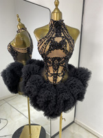 Robe de soirée mini respirante avec strass en cristal et jupe bouffante transparente pour chanteuses