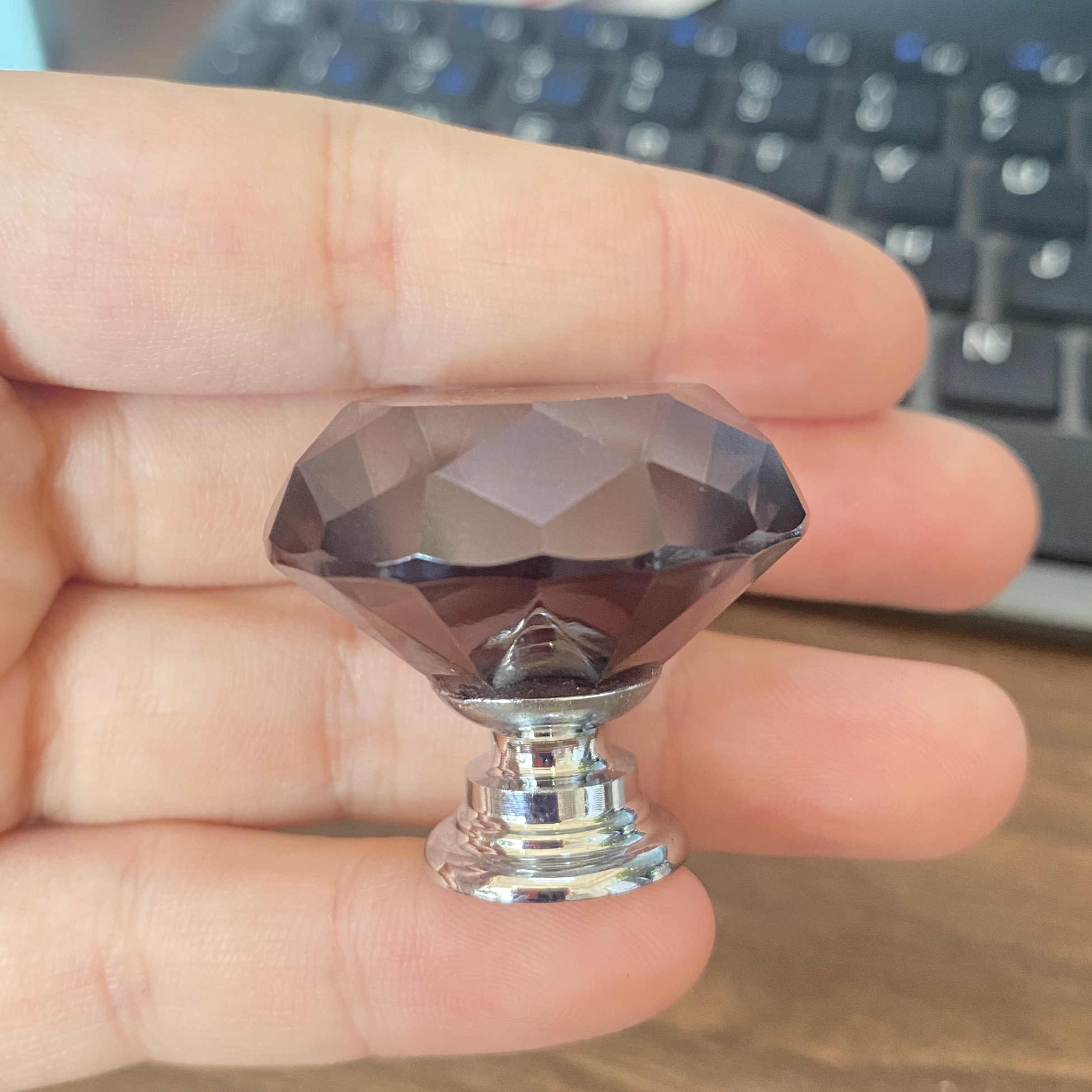 Black Glass crystal door Knobs Diamond Shape drawer home furniture cabinet door Knob Pull Handles