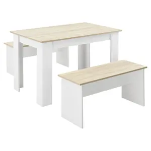 3-teiliges modernes Esstisch-Küchenmöbel-Set mit zwei Bänken für 4 Personen Wohn möbel Karton Holztisch Stuhl platte