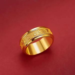 Anel Giratório ZHENYAN Banhado a Ouro com Seis Palavras, Estilo Imponente Unissex para Casais, Presente para Transmissão ao Vivo no Tik Tok, Atacado - Product Image 4
