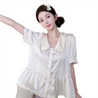 Nouveau pyjama d'été pour femme, style coréen doux, en soie glacée respirante, léger, avec col à volants et bords volantés, vêtement d'intérieur