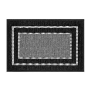 พรมเช็ดเท้าทรงเรขาคณิตทันสมัย ​​รูปทรงสี่เหลี่ยมผืนผ้า ด้านหลังยางกันลื่น พรมทางเข้าบ้าน ใยโพลีเอสเตอร์ ลายทางสีดำเทา - Product Image 1