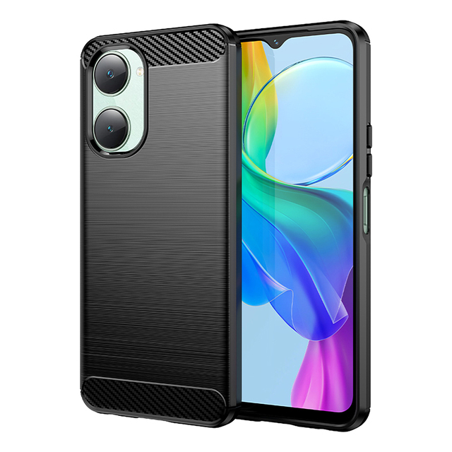 Carbon Fiber Pattern Stylish Brushed Matte TPU Rugged Bumper Back Case Cover for Vivo Y28S