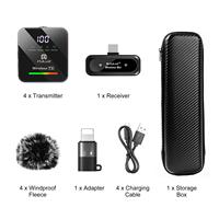 Microphone Lavalier Sans Fil Intelligent PULUZ, 4 Microphones, 1 Récepteur, Réduction de Bruit ENC, Micro Cravate pour Téléphone et Diffusion en Direct