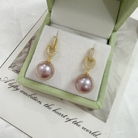 Boucles d'oreilles en perles d'eau douce véritables de 11-12 mm, grande taille, forme presque ronde, style Edison, fournies par l'usine ZHUJI
