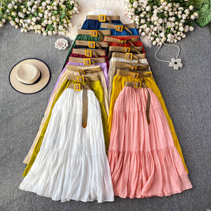 Jupe <span class=keywords><strong>longue</strong></span> évasée fluide à volants pour femme, jupe maxi d'été, tenue de soirée, longueur midi, taille haute élastique, jupe de plage - Product Image 1