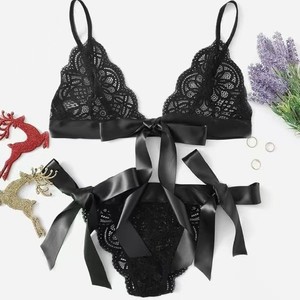 Ensemble de lingerie en satin 2 pièces pour femme 2026 : <span class=keywords><strong>soutien</strong></span>-<span class=keywords><strong>gorge</strong></span> triangle en soie et string - Product Image 4
