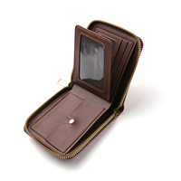 Dompet Pria Gaya Retro Eropa Amerika dengan Patchwork Kulit PU Horizontal, Blok Warna, Resleting, Panjang Pendek, dan Slot Multi-Kartu.