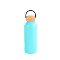 Thermos de sport d'extérieur personnalisé avec logo, en acier inoxydable, isolé sous vide, couvercle en bambou écologique avec poignée portable