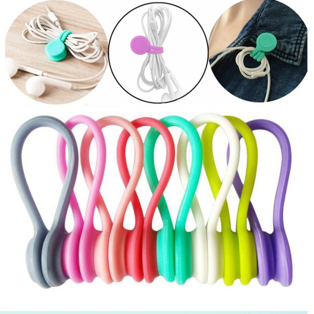 Silicone Earphone Cable Organizer Creative Headset Wire Winder with Magnetic Clasp Tangle-Free Data Line Manager for Phones