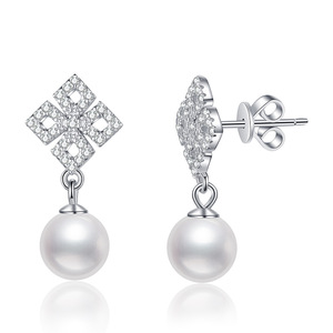 Boucles d'oreilles clous en argent sterling 925 avec moissanite et pendentifs en perle d'eau douce pour femmes, bijoux naturels - Product Image 1
