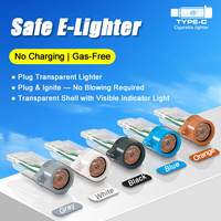 Briquet électrique USB-C, Plug and Play, sans huile, sans gaz, rechargeable par bobine chauffante pour mobiles, avec lumière LED, design transparent