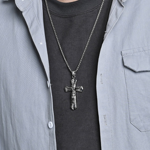 Cross-border retro punk style unique cross <b>titanium</b> steel necklace for hip-hop fashionistas. - Product Image 2
