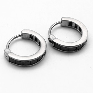 Yunnique Huggie <b>Earrings</b> Titanium Steel <b>Black</b> Diamond Channel Setting Geometric Design <b>Stud</b> Guangzhou Number GZYE-EC1027 - Product Image 5