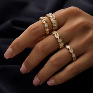 Vintage Minimalist 18K Gold Plated Stainless Steel Round Rectangle Heart TearDrop Zircon <b>Stack</b> <b>Rings</b> for Wedding Engagement - Product Image 2