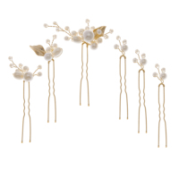 Ensemble d'épingles à cheveux de mariée style européen et américain, en feuille d'or et perles, faites à la main, en forme de U, accessoires de mariage perlés