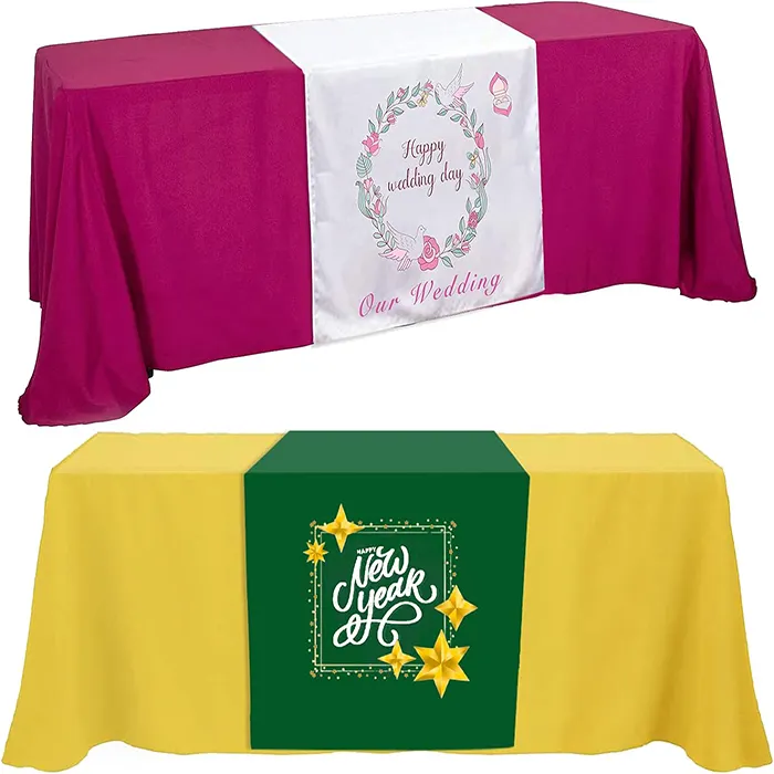 Custom Table Cloth Cover with Business Logo or Text Stretch Personalized Tablecloth Spandex for Trade show Event table Runner