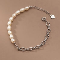 Bracelet en perles d'eau douce naturelles, perles de riz ivoire 7-8 mm, charme cœur en argent 925, chaîne d'extension, pour femme, moderne, vente en gros, personnalisable