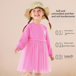 Vestido de Sudadera Rosa para Niñas con Bordado de Conejito, Manga Larga, Tul, Tutú, Vestido Informal de Primavera y Otoño para Niñas - Product Image 2