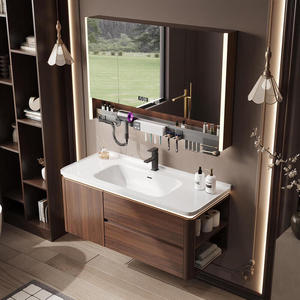 Mueble de baño estilo medieval color nogal con lavabo integrado de cerámica. - Product Image 5