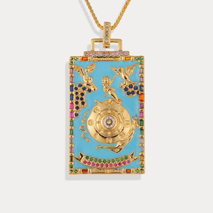Unisex Origineel Ontwerp Emaille Tarotkaart Ketting Aantast-Vrije Vergulde Hanger Op Vintage Stijl Hartvormige Koperen Ketting - Product Image 6