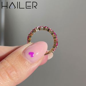 Cincin Emas Padat 10K 14K 18K, Perhiasan Mewah untuk Wanita, Cincin Pernikahan, Cincin Janji, Batu Permata Ruby Laboratorium, Cincin Pernikahan untuk Wanita - Product Image 4