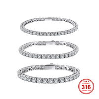 Bracelet Tennis Polyvalent en Acier Inoxydable 316 HTCB10 Incrusté de Zircons Cubiques AAAAA Scintillants, Résistant à l'Eau
