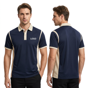 Men's Navy Blue Contrast Panel Polo Shirt Short Sleeve Knitted Quick Dry Casual Sport Wear Heat Transfer Logo Front Bangladesh - Product Image 1