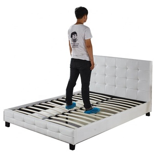 Colore bianco vendita calda in <span class=keywords><strong>legno</strong></span> morbido testiera e pedana con bottoni semplice Relax pelle regina <span class=keywords><strong>letto</strong></span> imbottito - Product Image 2