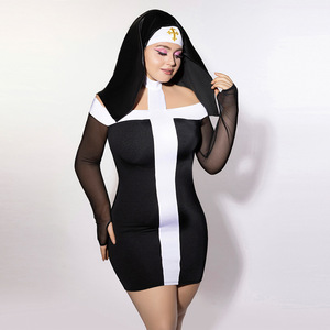 Disfraz <span class=keywords><strong>de</strong></span> Monja Talla Grande con Mangas Largas <span class=keywords><strong>de</strong></span> Malla y Vestido Corto para Mujer, Conjunto para Fiesta, Juego <span class=keywords><strong>de</strong></span> Roles y Eventos Festivos - Product Image 2
