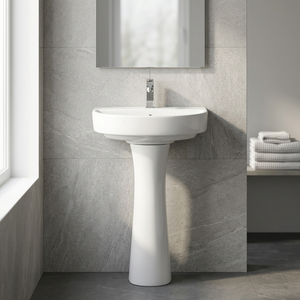 Lavabo rectangulaire moderne en céramique avec piédestal complet, ensemble de lavabo pour salle de bain, pour usage domestique et hôtelier - Product Image 3