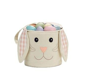 Grand sac <span class=keywords><strong>en</strong></span> <span class=keywords><strong>toile</strong></span> brodée à fleurs bleues et roses avec poignée à carreaux, panier de Pâques personnalisé avec un lapin - Product Image 2