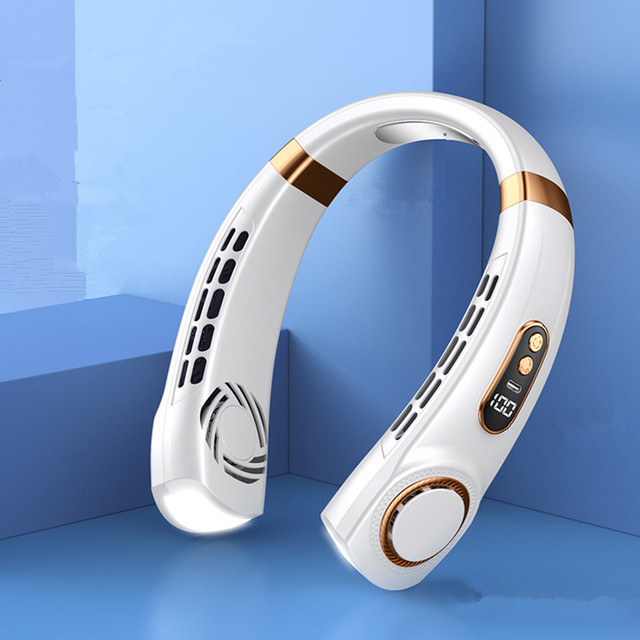 2026 Portable Outdoor Sports 2 in 1 Mini USB Rechargeable Wearable with Night Light Cooling Blandless Neck Fan