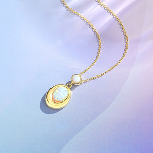 S925 Sterling Silver Rhodium Plated Two Stone Blue <b>Opal</b> Claw Set Dainty Minimalist Wedding Pendant <b>Necklace</b> for Women - Product Image 6