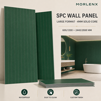 Panneau mural rainuré vert MORLENX en SPC, imperméable et écologique, pour revêtement mural à lattes pour restaurant, bureau, hôtel, salle de bain, salle à manger
