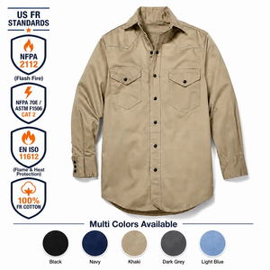 Camisa de Soldadura GUARDEVER NFPA 2112 CAT 2 FR, Ropa de Trabajo Resistente al Fuego, de Algodón Resistente, con Cierre de Perlas - Product Image 1