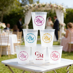 Bicchieri di Plastica Trasparenti Usa e Getta da 600ml, 700ml, 500ml, 16 Oz <span class=keywords><strong>con</strong></span> Coperchi, Personalizzabili <span class=keywords><strong>con</strong></span> Nome, per Matrimoni, Rosa e Nero - Product Image 1