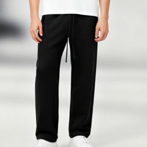 Pantalones Deportivos Personalizados para Hombre, de Felpa de Algodón Grueso, Corte Recto, TKAN140D, Ajuste Holgado, Color Negro, Estilo Urbano, con Punta Abierta - Product Image 1