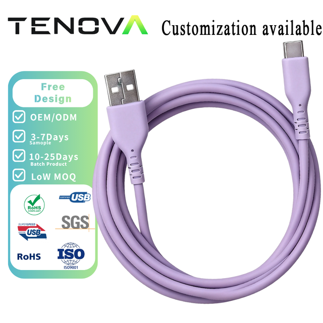 Tenova Wholesaler Premium Liquid Silicone USB C Charger Cable 100W PD 3.0 Quick Charge for Laptop Phone Tablet Custom Logo