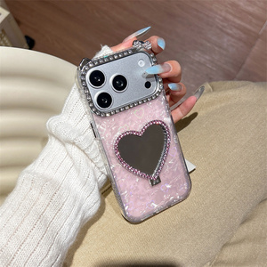 Funda para iPhone 17 16 15 14 Pro Max con espejo de concha degradado, soporte de lazo, textura de diamante y cubierta trasera ombré - Product Image 4