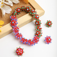 Manik-manik Kaca Bunga 3D Warna-warni Buatan Tangan Ukuran 17mm, Manik-manik Lepas untuk Bahan Aksesoris Perhiasan Gelang