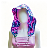 Cagoule de festival Trippy Rave, cagoule-foulard holographique réversible avec chaîne, cagoule arc-en-ciel réactive aux UV pour événements EDM