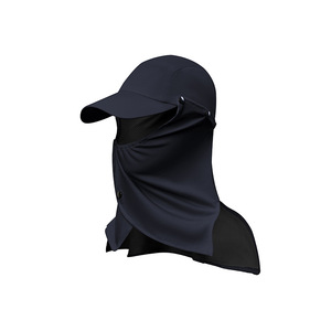 Sombrero de sol de ala ancha de seda helada para mujer con máscara facial, azul, para verano, pesca al aire libre, protección UV - Product Image 3