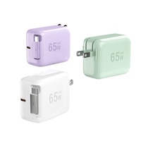 Adaptateur secteur de voyage mural Gan 65W Type C avec câble rétractable Pps Pd 3.0 Charge rapide pour ordinateur portable Iphone Téléphones mobiles