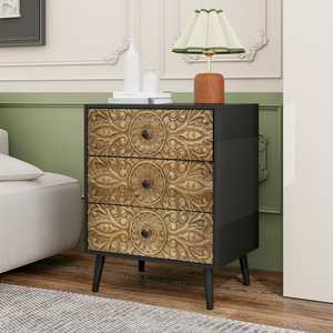 3 <b>Drawer</b> Cabinet American Style Wood Carved Design Bedroom Living Room Study <b>Storage</b> <b>Drawer</b> Unit - Product Image 3