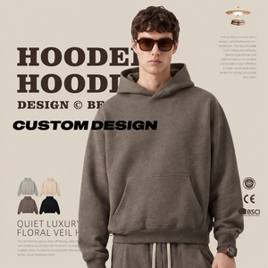 Wholesale Custom Logo Private Label 320G Cotton Rich Pullover <strong>Hoodie</strong> <strong>Men</strong> Autumn Long Sleeve Loose Patch Pocket Solid - Product Image 3